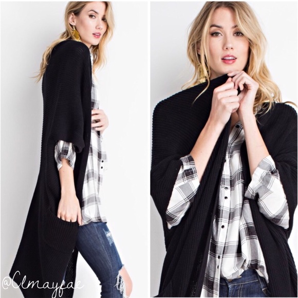 easel Sweaters - SALE! {LAST1} Black Duster Cardi w Pockets